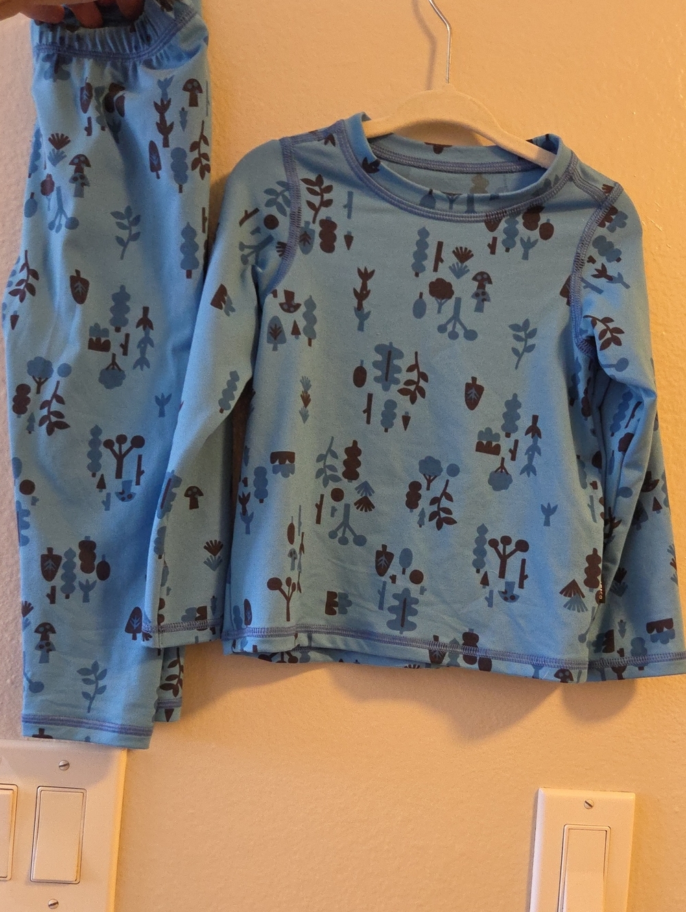 Light Blue Kids Thermal Set with Woodland Print